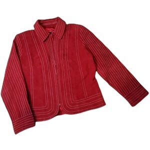 VINTAGE TERRY LEWIS CLASSIC LUXURIES RED LEATHER ZIP-UP JACKET